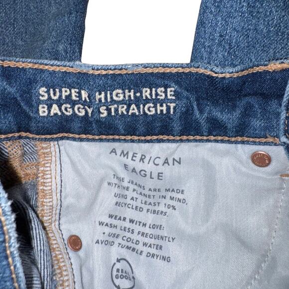 American Eagle Super High-Rise Baggy Straight Jeans 00 XS 25” Inseam - Picture 7 of 8